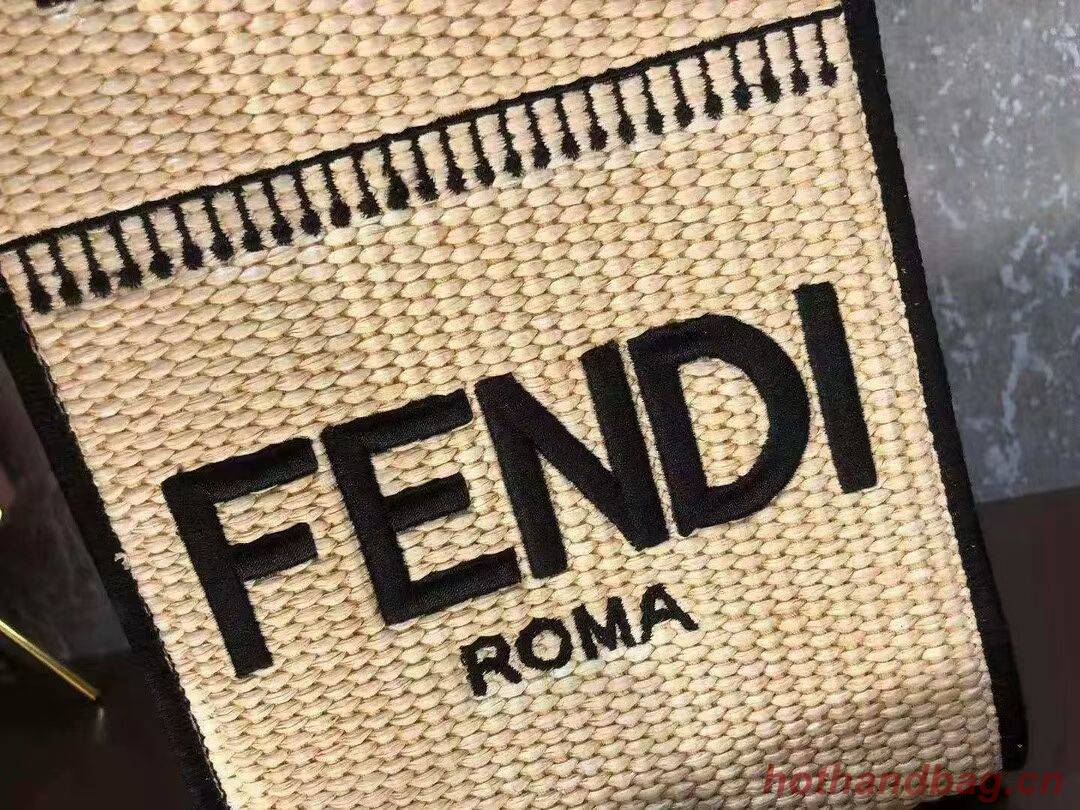 FENDI SUNSHINE SHOPPER Braided straw medium-bag F1620 apricot