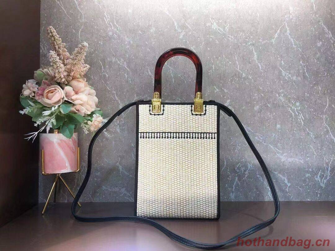 FENDI SUNSHINE SHOPPER Braided straw medium-bag F1620 beige