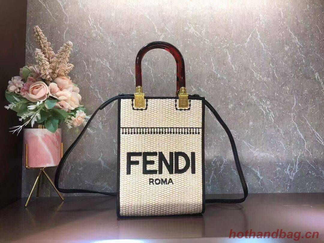 FENDI SUNSHINE SHOPPER Braided straw medium-bag F1620 beige