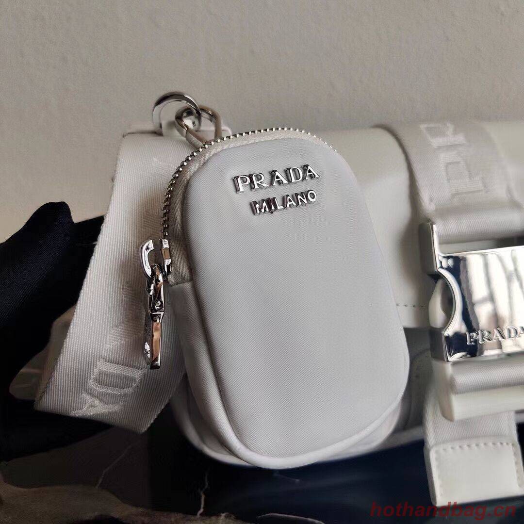 Prada Pocket nylon and brushed leather bag 1BD295 white