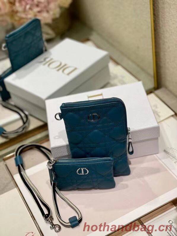 DIOR CARO MULTIFUNCTIONAL POUCH Deep Ocean Blue Supple Cannage Calfskin S5036PWH