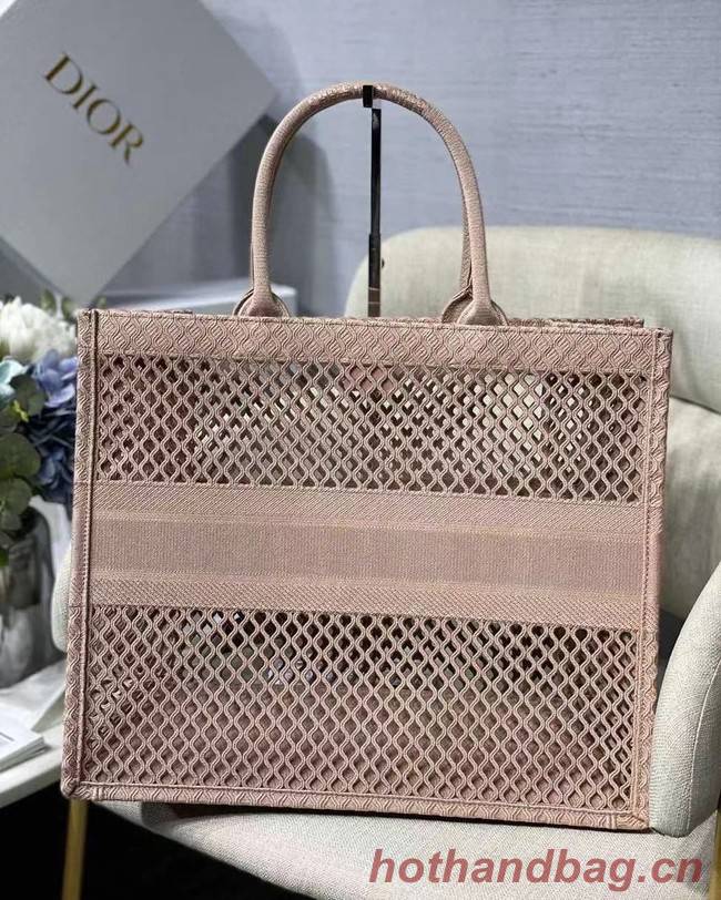 DIOR BOOK TOTE Black Mesh Embroidery M1286ZW  light pink