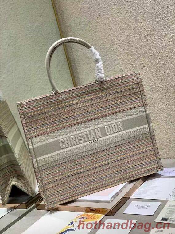 DIOR BOOK TOTE Multicolor Stripes Embroidery Reference M1286