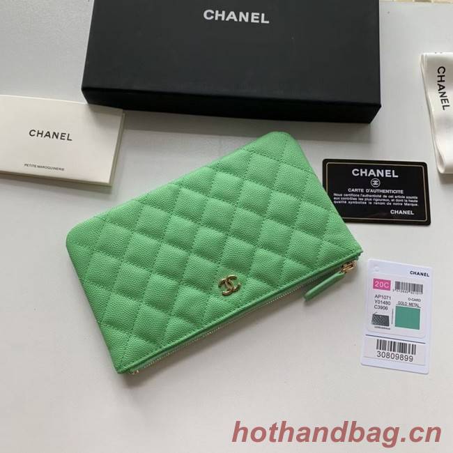 CHANEL 19 Caviar Original Leather Carry on bag AP1060 green