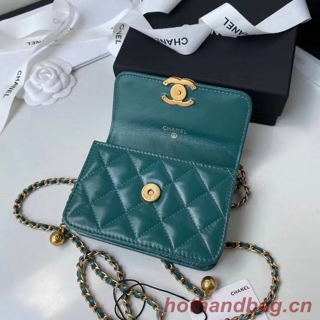 CHANEL mini wallet on chain AP2290 green