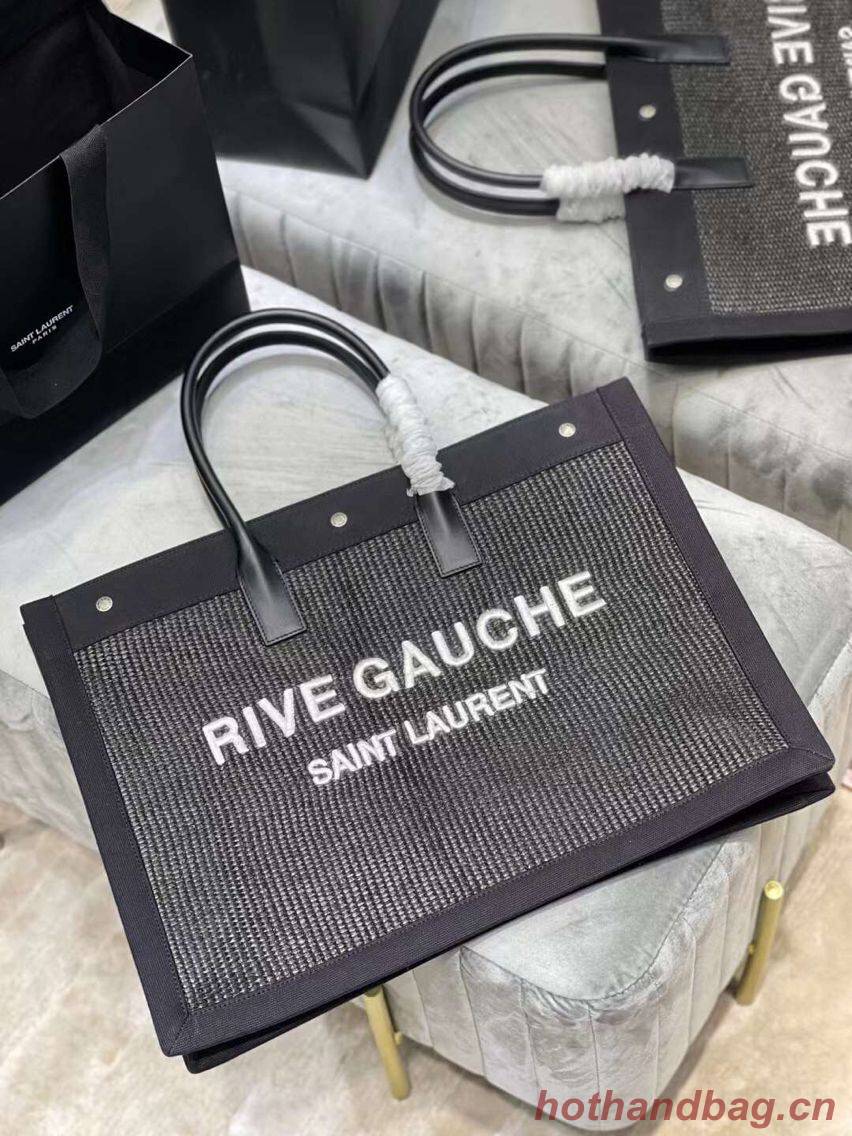 Yves Saint Laurent Tote Book Weave Shopping Bag D23698 Black
