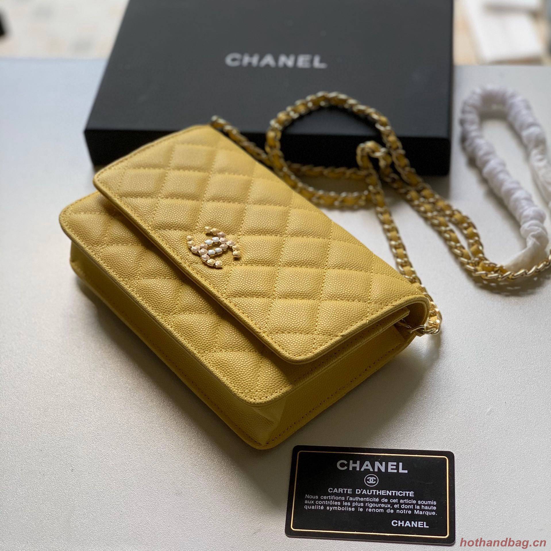 Chanel WOC Original Caviar Leather Flap cross-body bag V33818 Yellow