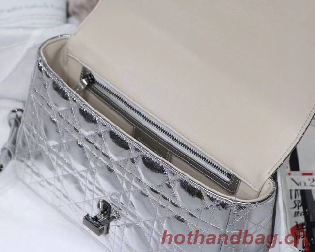 MEDIUM DIOR CARO BAG Silver-Tone Dior Spatial Crinkled Metallic Calfskin M9242B