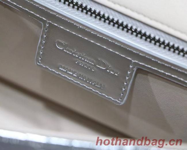 MEDIUM DIOR CARO BAG Silver-Tone Dior Spatial Crinkled Metallic Calfskin M9242B