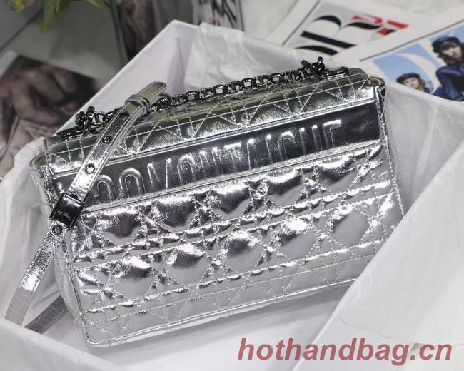 MEDIUM DIOR CARO BAG Silver-Tone Dior Spatial Crinkled Metallic Calfskin M9242B