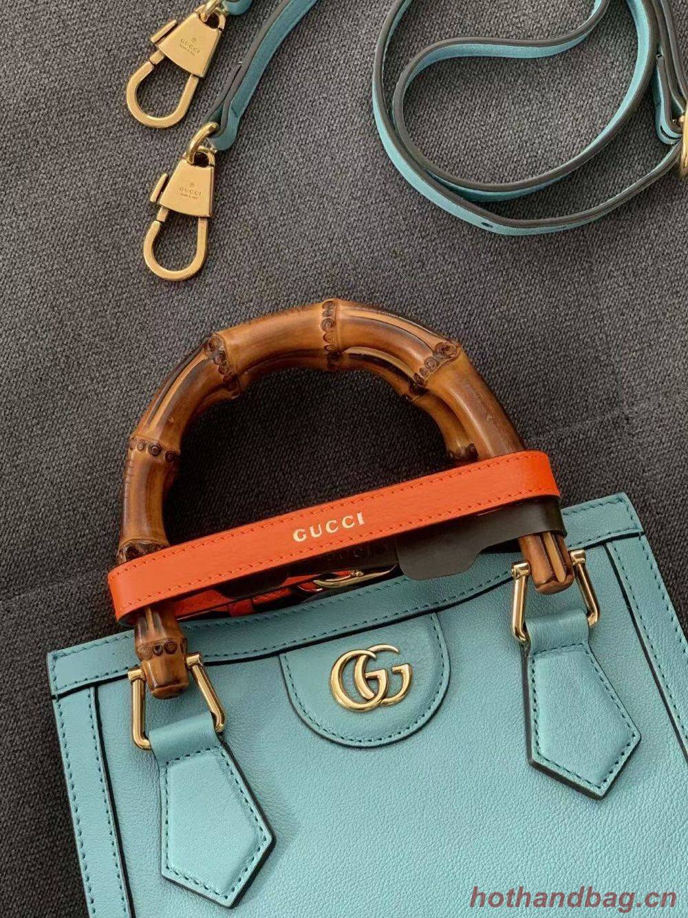 Gucci Diana GG Bamboo Top Handle Original Leather Bag 660195 655661 Light Blue