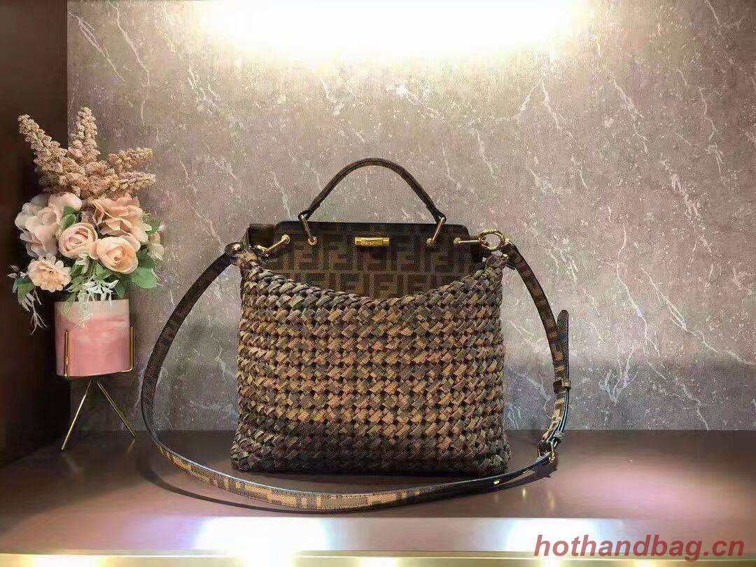 Fendi PEEKABOO X-LITE LARGE Brown cotton bag 8BN304A