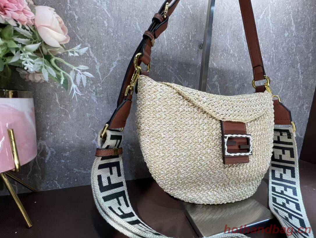 FENDI SMALL CROISSANT Woven straw bag 8BR790AFG