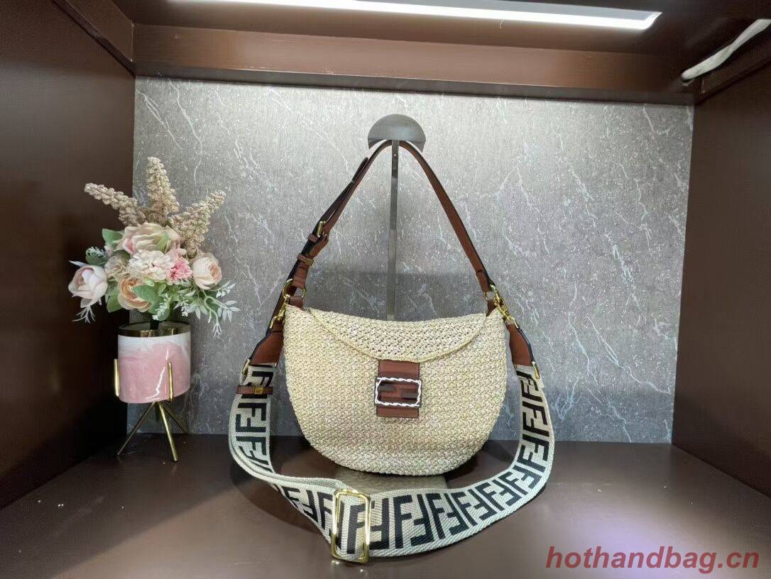 FENDI SMALL CROISSANT Woven straw bag 8BR790AFG