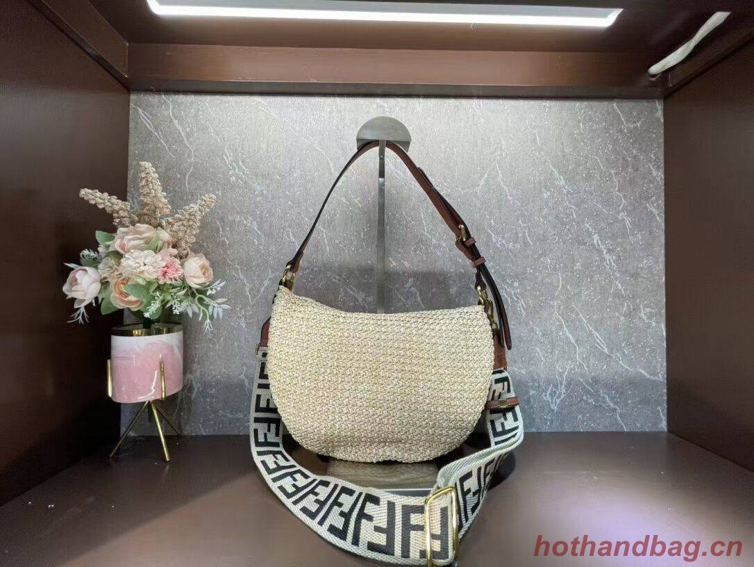 FENDI SMALL CROISSANT Woven straw bag 8BR790AFG