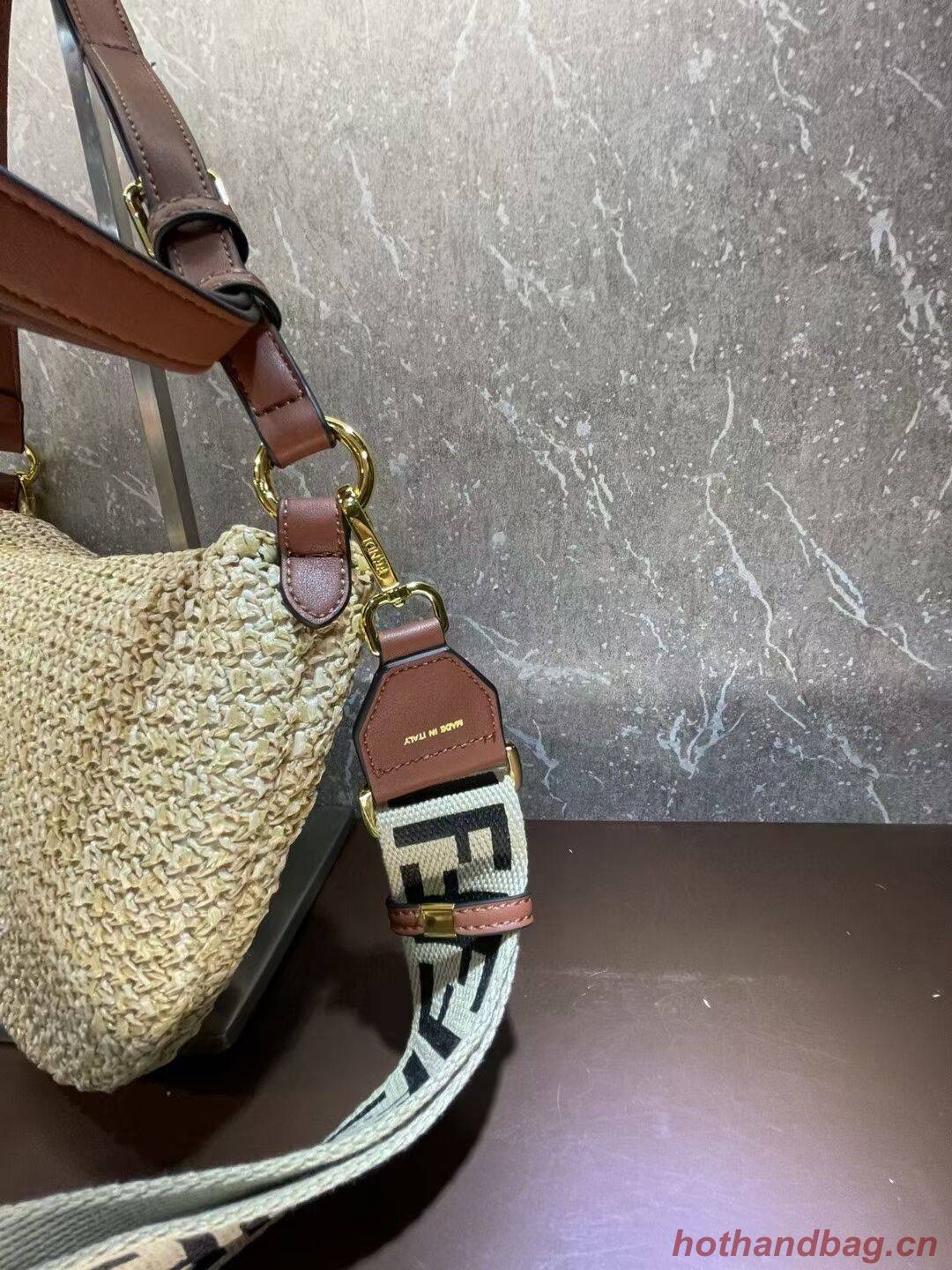 FENDI SMALL CROISSANT Woven straw bag 8BR790AFG