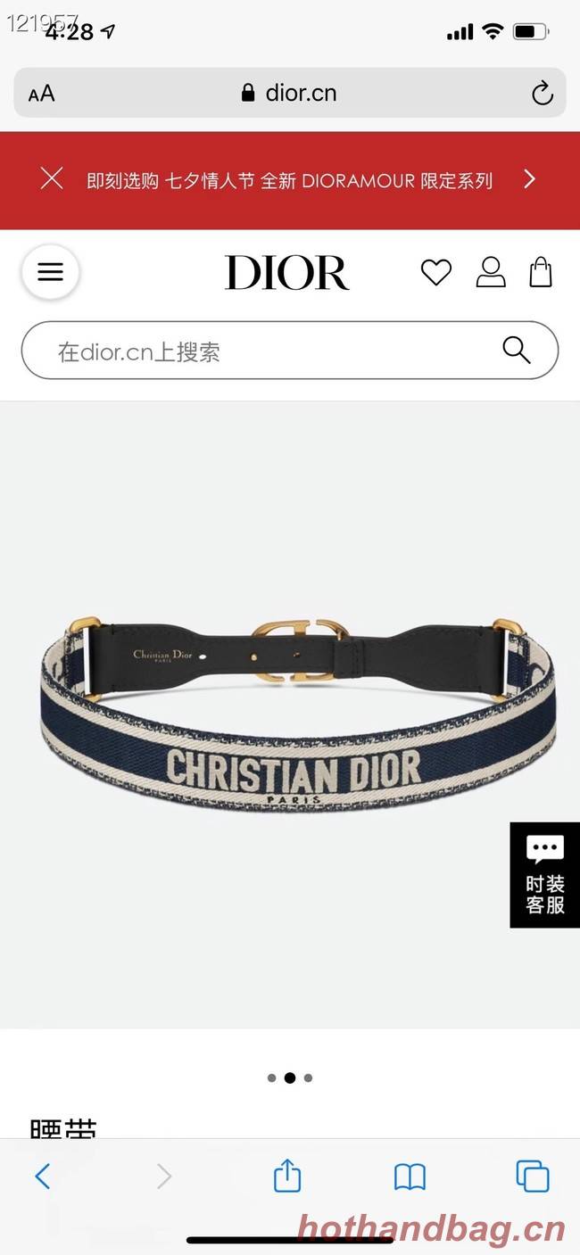 CHRISTIAN DIOR BELT Blue CHRISTIAN DIOR Embroidered Canvas 34 mm B0004CB