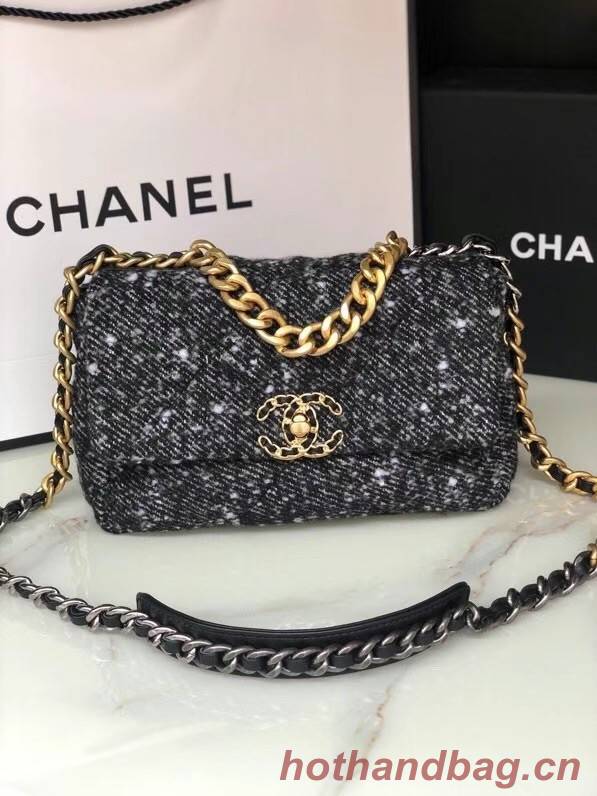 Chanel 19 flap bag Tweed AS1160 black