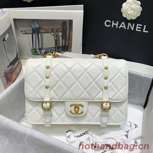 Chanel FLAP BAG Aged Calfskin & Gold-Tone Metal AS2696 white