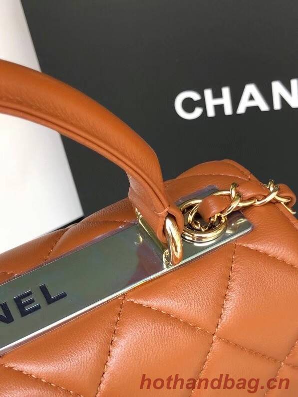 Chanel original lambskin top handle flap bag AS92236 brown&Gold-Tone Metal