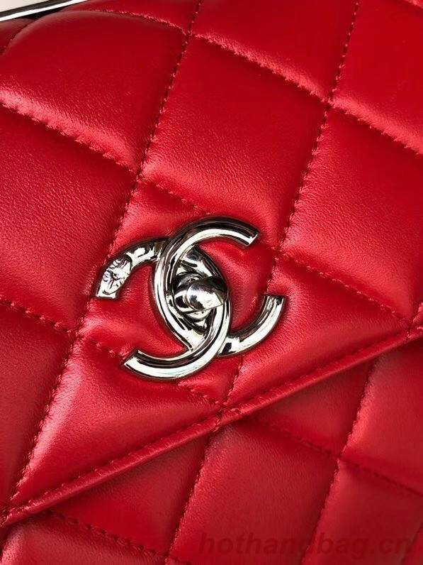 Chanel original lambskin top handle flap bag AS92236 red&silver-Tone Metal