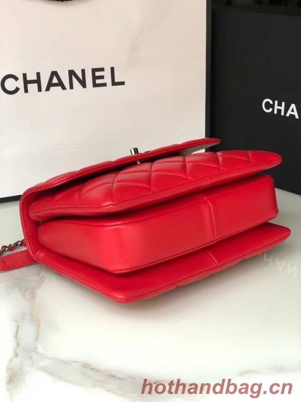 Chanel original lambskin top handle flap bag AS92236 red&silver-Tone Metal