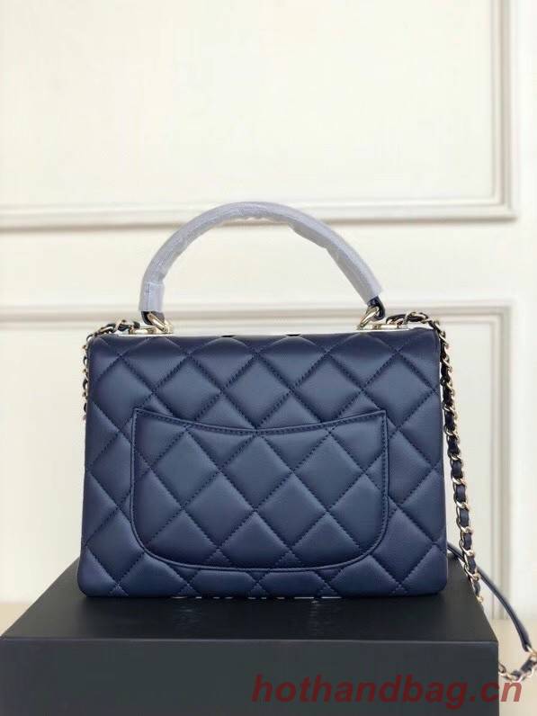 Chanel original lambskin top handle flap bag AS92236 royal blue&Gold-Tone Metal