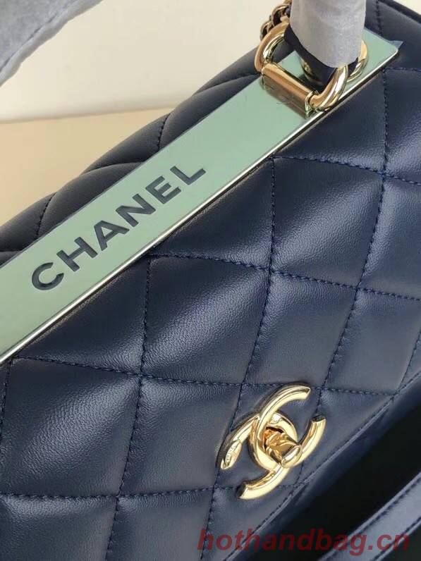 Chanel original lambskin top handle flap bag AS92236 royal blue&Gold-Tone Metal