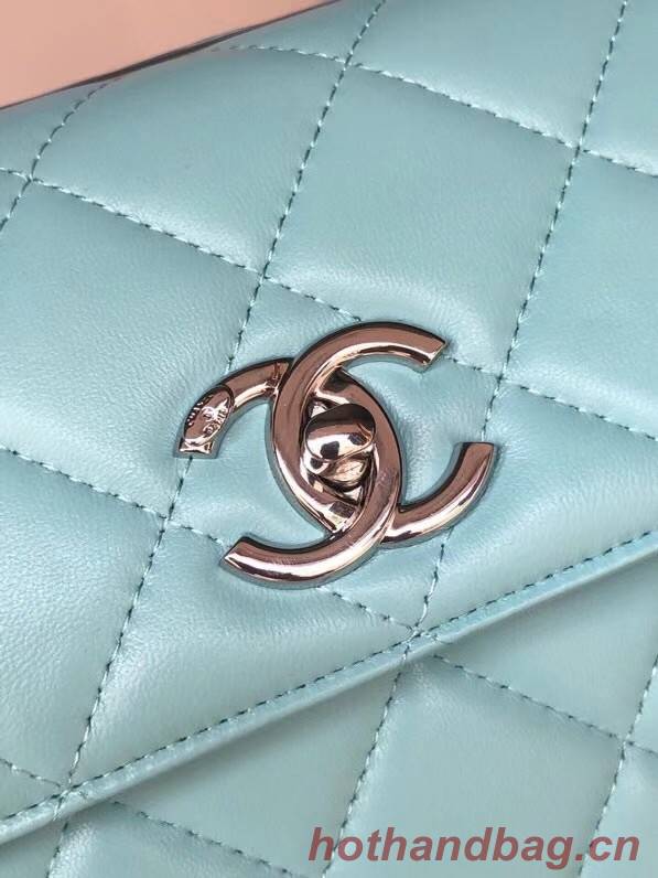 Chanel original lambskin top handle flap bag AS92236 sky blue&silver-Tone Metal