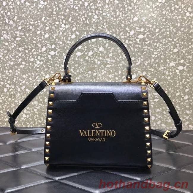 VALENTINO GARAVANI Rockstud Alcove Small grain calf leather handbag 2B0J71 black