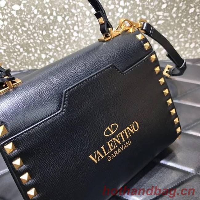 VALENTINO GARAVANI Rockstud Alcove Small grain calf leather handbag 2B0J71 black