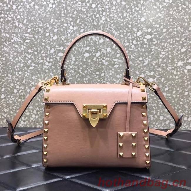 VALENTINO GARAVANI Rockstud Alcove Small grain calf leather handbag 2B0J71 pink