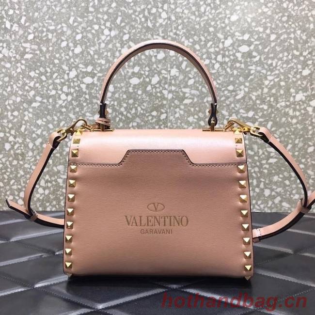 VALENTINO GARAVANI Rockstud Alcove Small grain calf leather handbag 2B0J71 pink