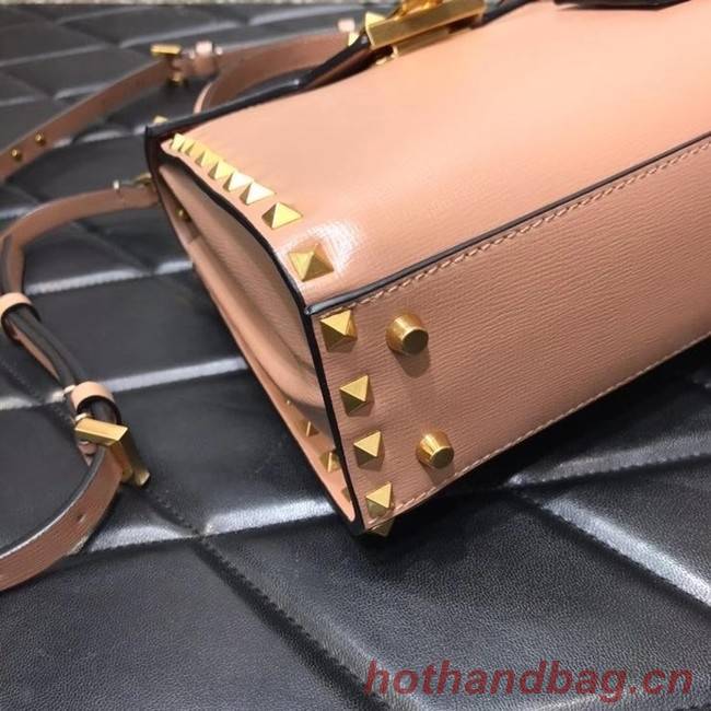 VALENTINO GARAVANI Rockstud Alcove Small grain calf leather handbag 2B0J71 pink