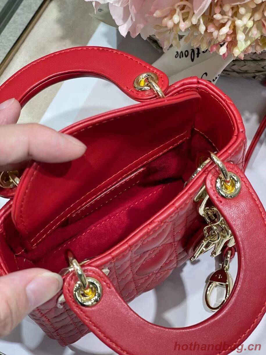 MICRO DIORAMOUR LADY DIOR BAG Bright Red Cannage Lambskin with Heart Motif S0856ON