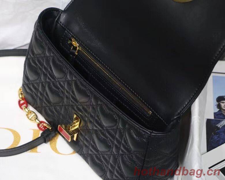 SMALL DIORAMOUR DIOR CARO BAG Cannage Calfskin with Heart Motif M9241WN BLACK