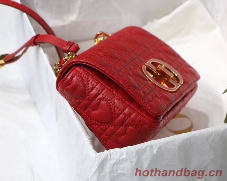 SMALL DIORAMOUR DIOR CARO BAG Cannage Calfskin with Heart Motif M9241WN RED