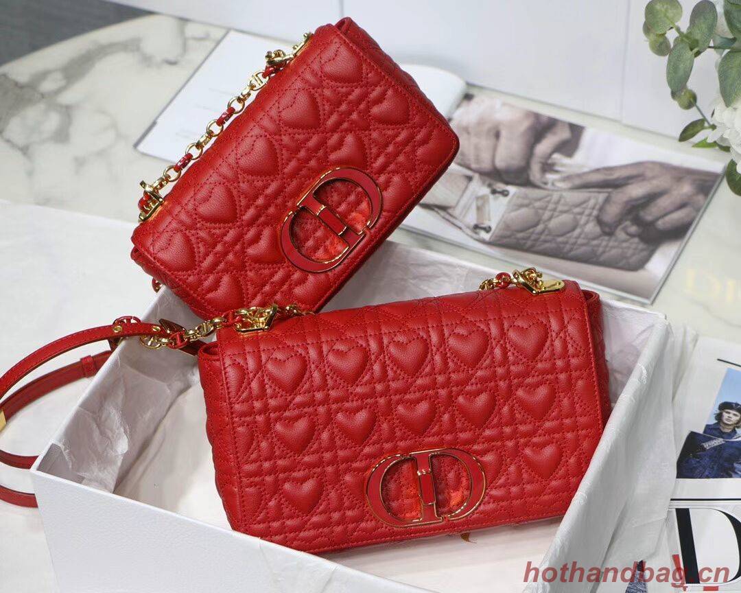 SMALL DIORAMOUR DIOR CARO BAG Cannage Calfskin with Heart Motif M9241WN RED