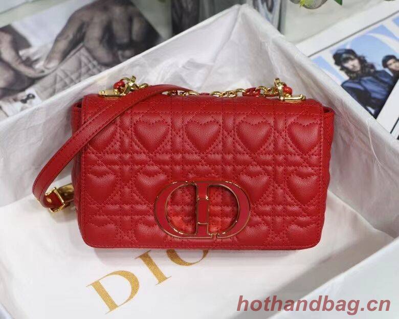 SMALL DIORAMOUR DIOR CARO BAG Cannage Calfskin with Heart Motif M9241WN RED