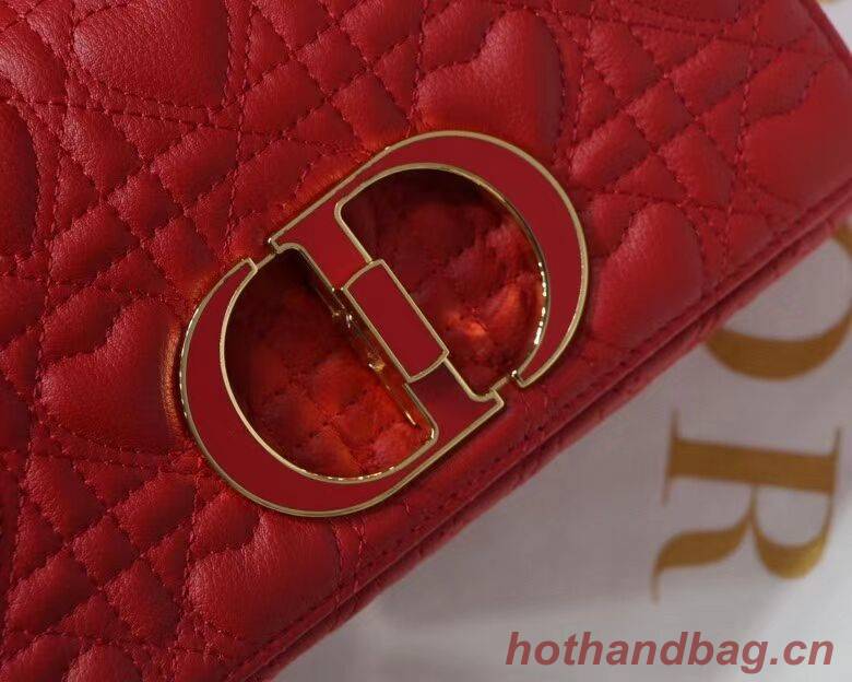 SMALL DIORAMOUR DIOR CARO BAG Cannage Calfskin with Heart Motif M9241WN RED