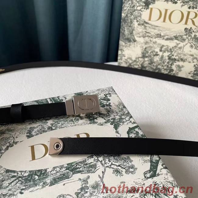 DIOR Leather 17MM Belt B0118UM black Silver Buckle