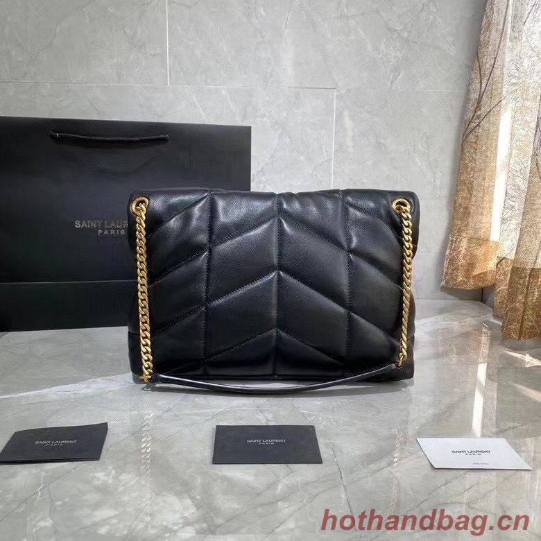 Saint Laurent LOULOU PUFFER  BAG IN QUILTED CRINKLED MATTE LEATHER Y577476 Black