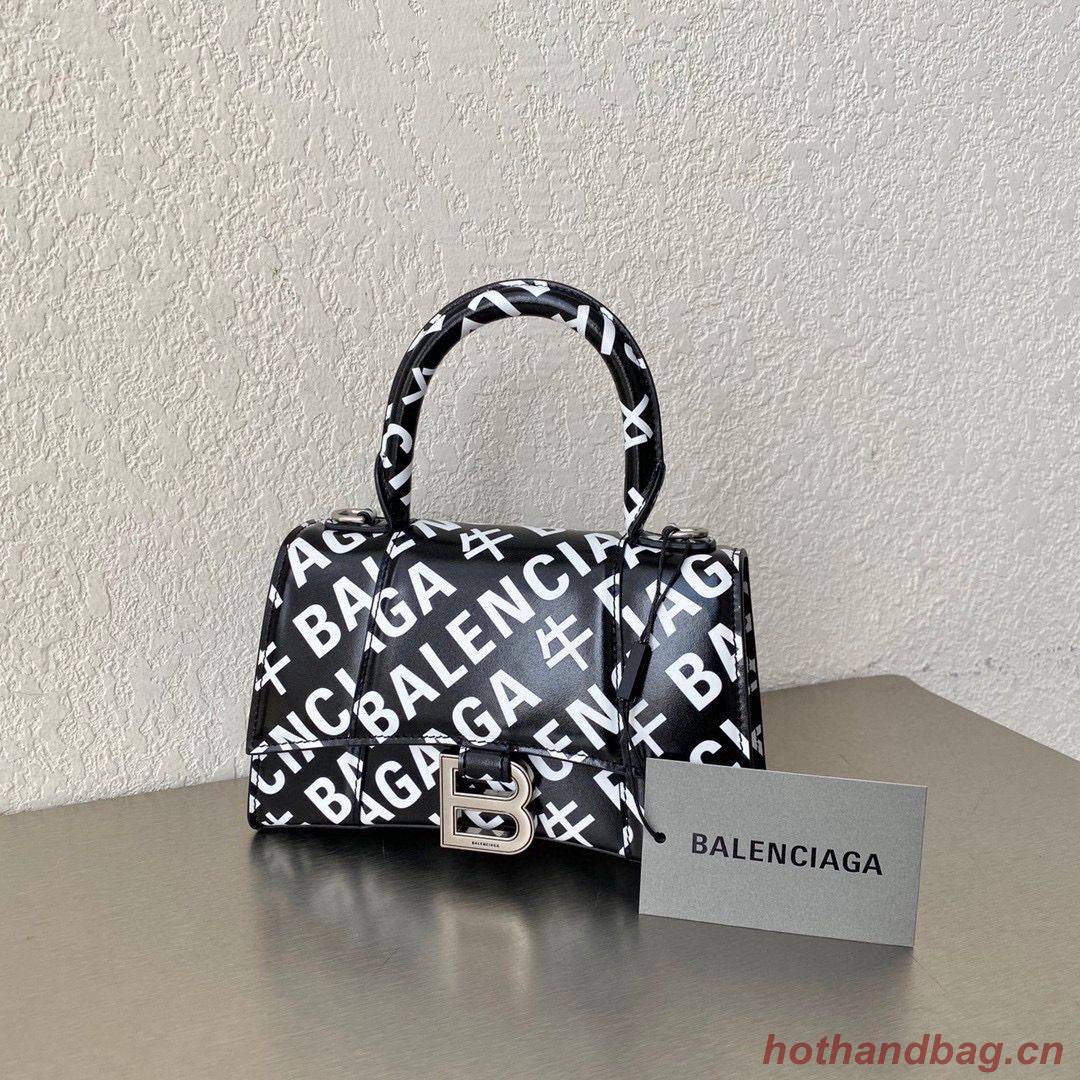 Balenciaga Hourglass XS Top Handle Bag 28332S Black & White