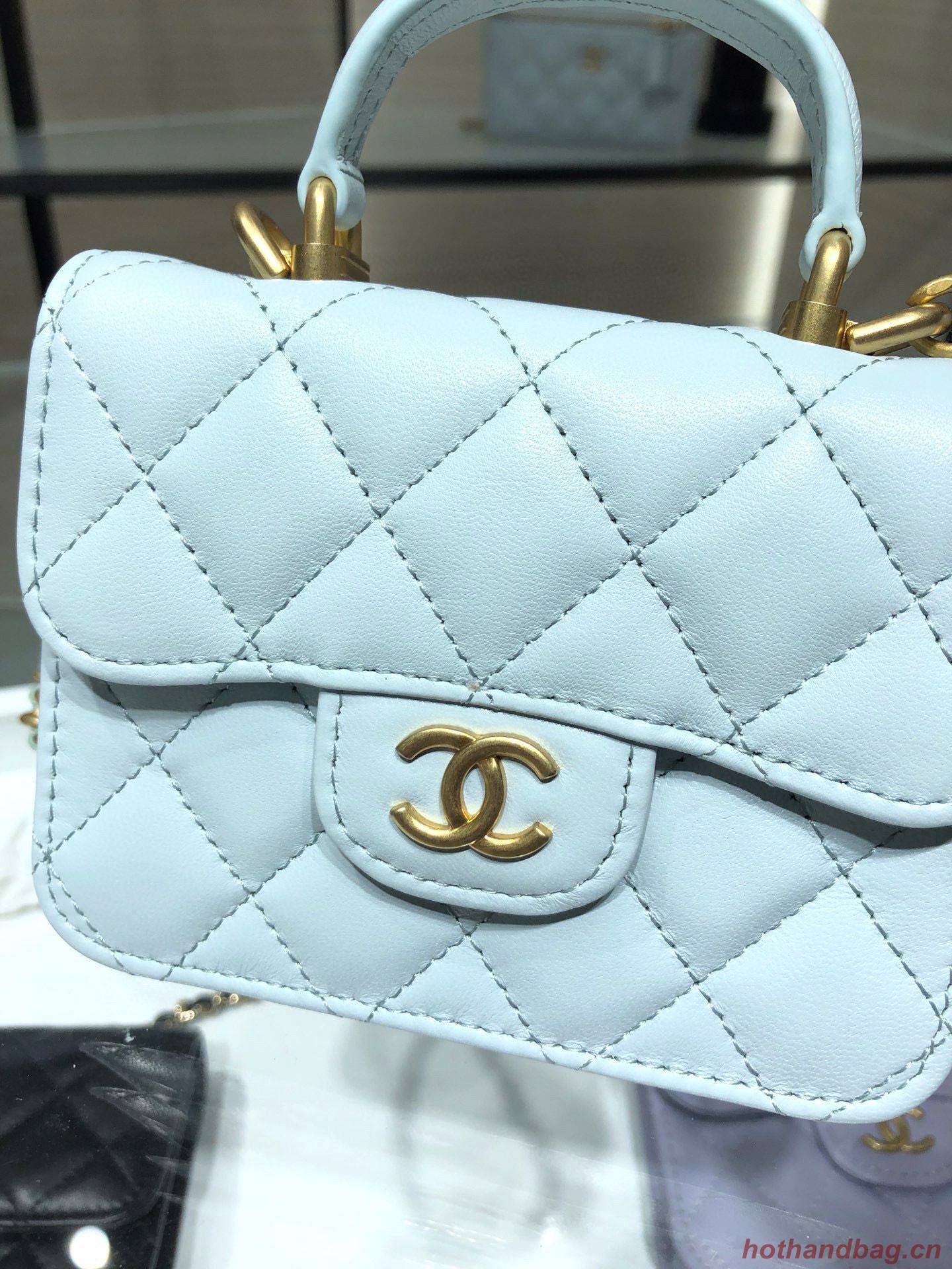 CHANEL Top Handle Micro Mini Wallet On Chain AP2200 Light Blue