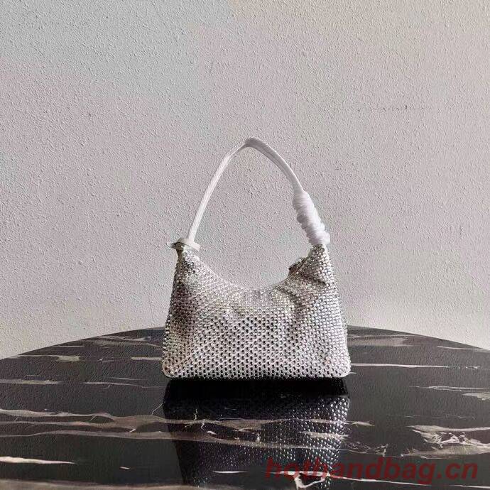 Prada Satin mini-bag with artificial crystals 1BE515Z white