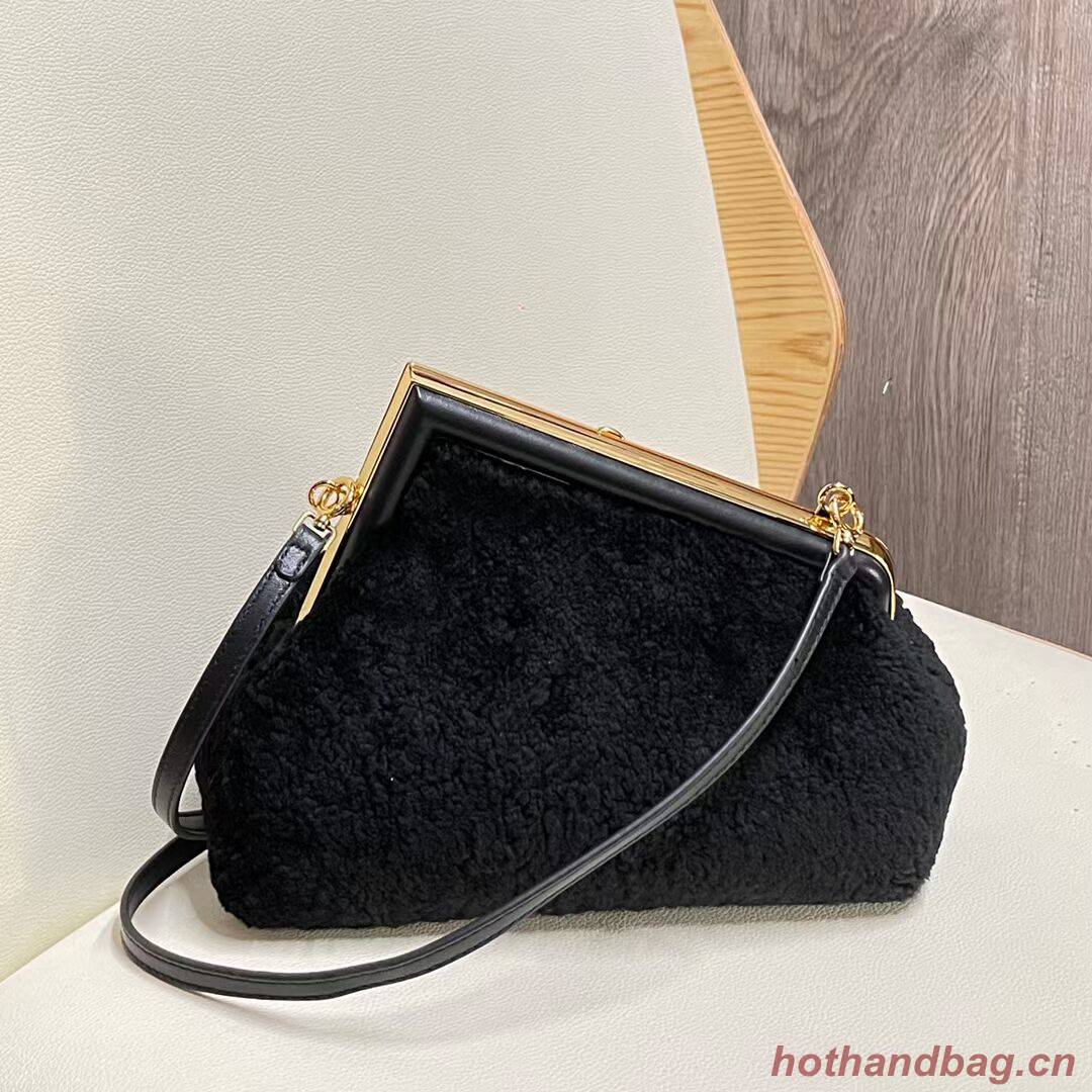 FENDI FIRST SMALL wool sheepskin bag 5FB2217 black