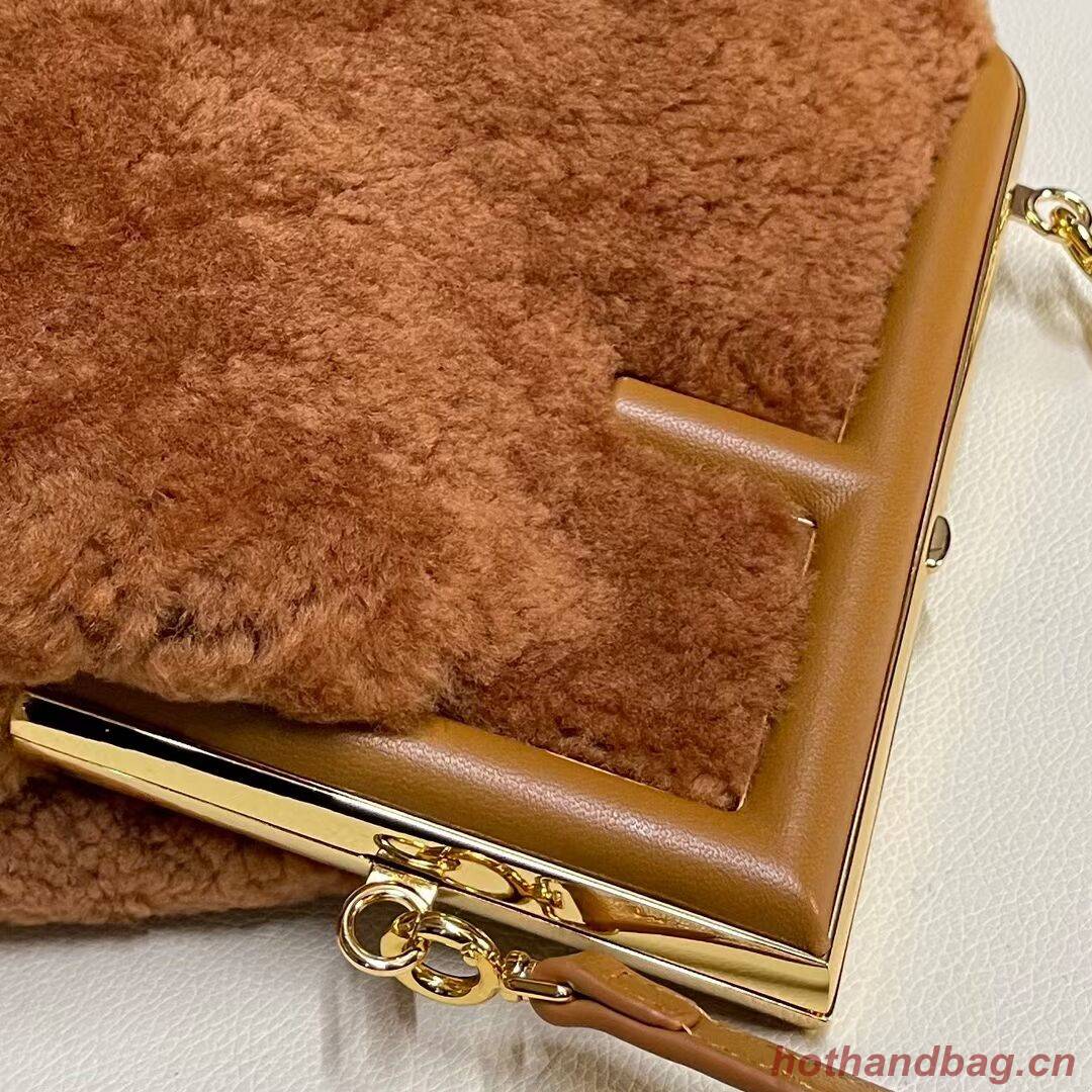 FENDI FIRST SMALL wool sheepskin bag 5FB2217 brown