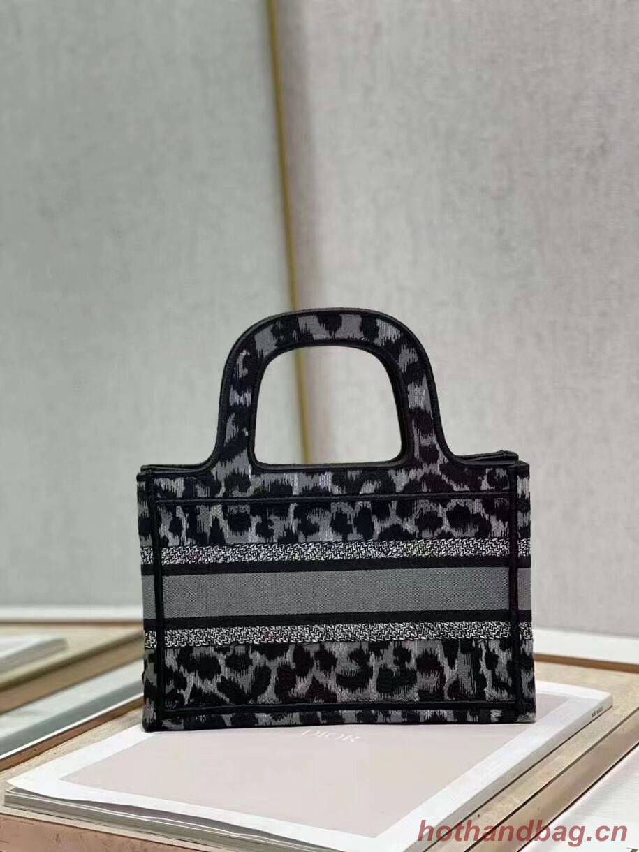 DIOR BOOK mini TOTE Embroidery C1783-1 Black leopard print