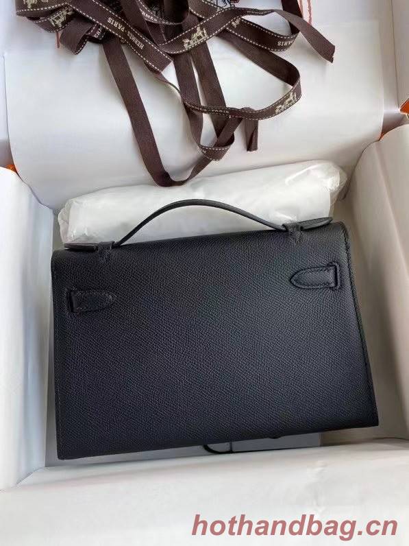 Hermes Original Epsom Leather KEL2278 black&Silver-Tone Metal