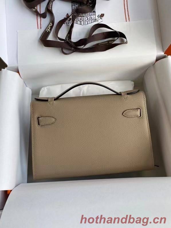 Hermes Original Epsom Leather KEL2278 grey&Silver-Tone Metal